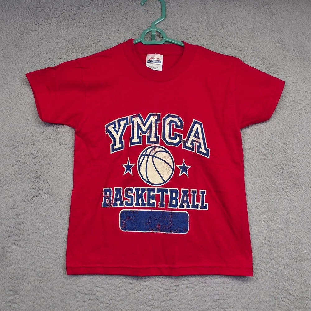 YMCA Shirt Youth S Red Hanes Heavyweight Preshrunk Basketball‎ Sport Graphic Tee